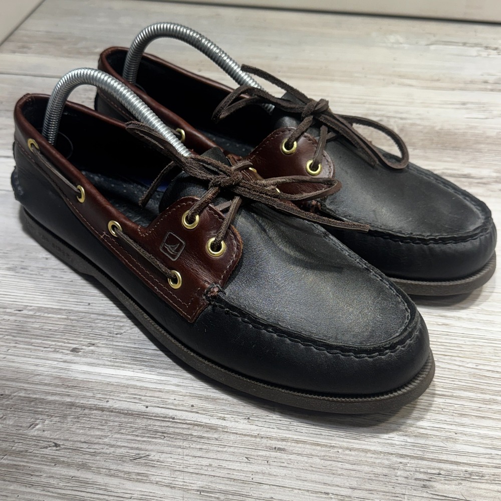 Sperry Top-Sider Men's Original 2 Eye Boat Shoe Black/Amaretto Leather Size 9.5M